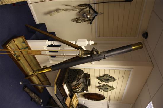 A large brass and leather covered telescope by H.Hughes & Son, 5ft 3in.